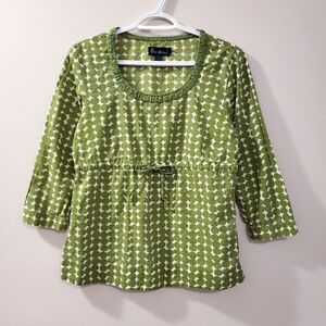 Boden Green Geometric Print Peplum Blouse